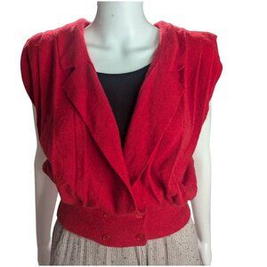 VTG 80's Red Lambswool & Rabbit Fur Sweater Vest w/ Double-Breasted Buttons Sz P